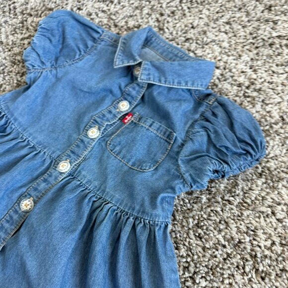 Levi's Bubble Short Sleeve Button Up Collared Denim Dress Girl's Size 2T - Picture 6 of 10